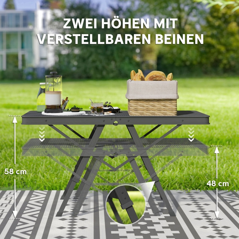 Camping Table, Adjustable Folding Metal Grid Aluminum, Black