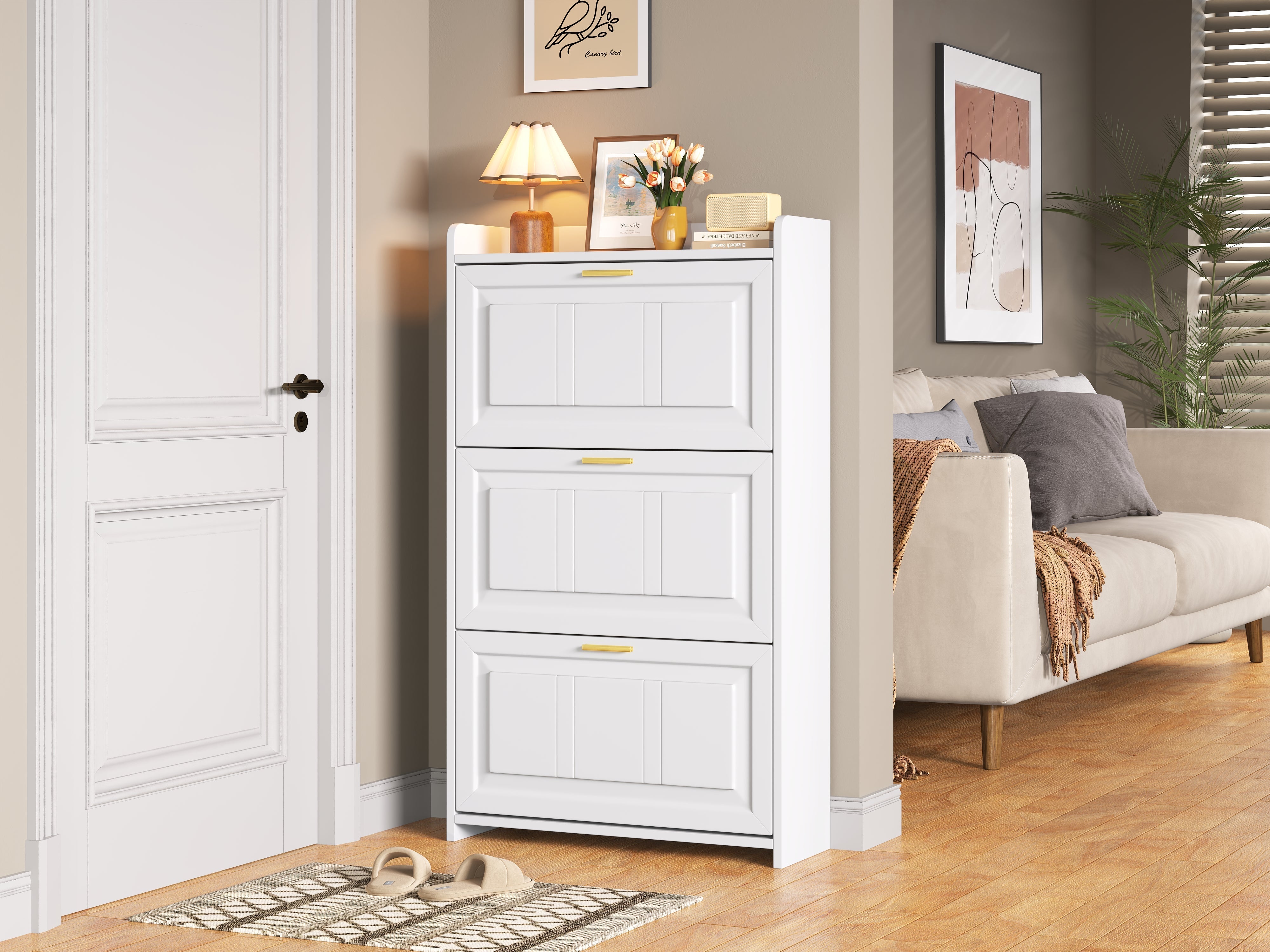 Shoe Cabinet 70x24x120cm with 6 Compartments - White MDF/Chipboard