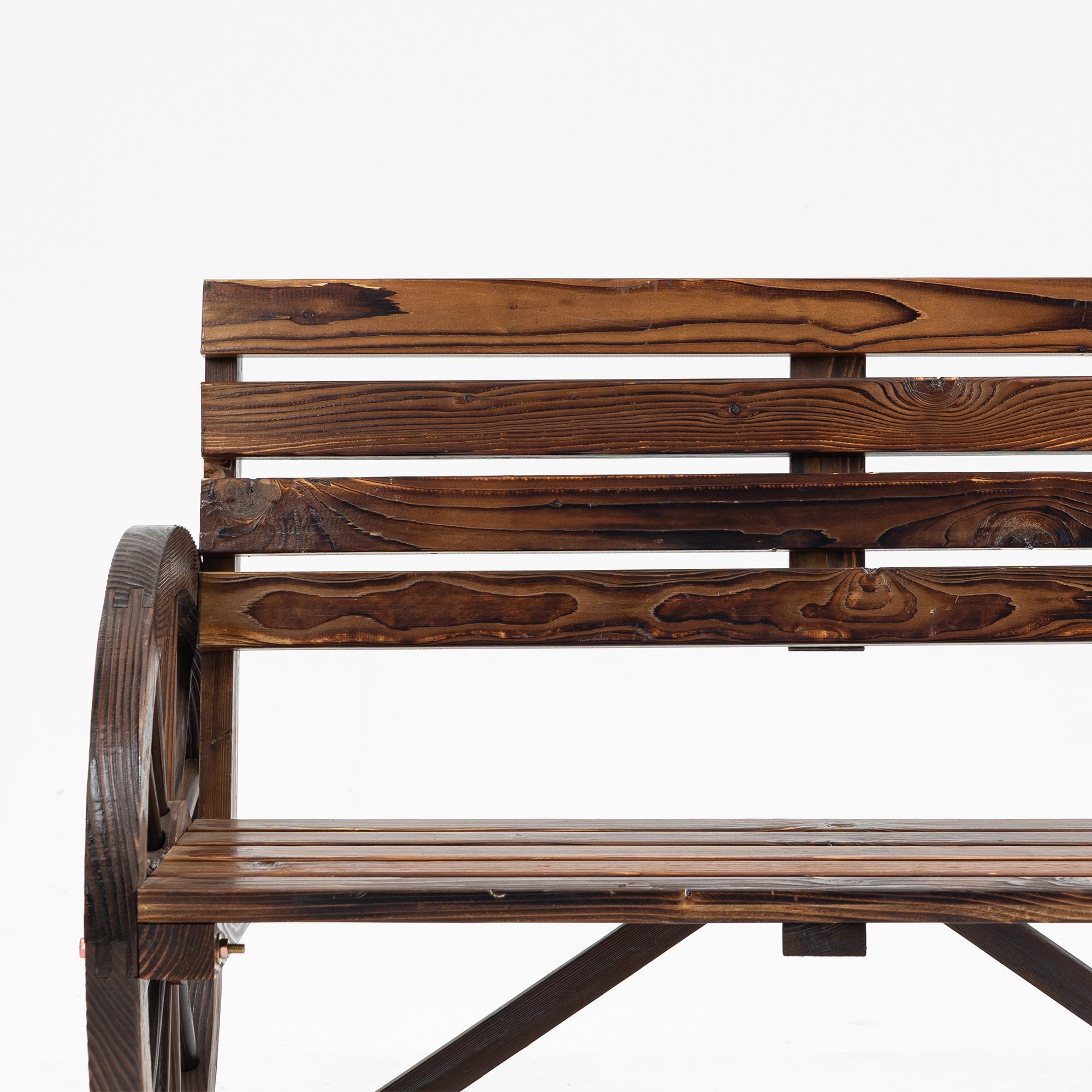 2-Seater Garden Bench Wagonwheel Armrests Fir Wood Brown