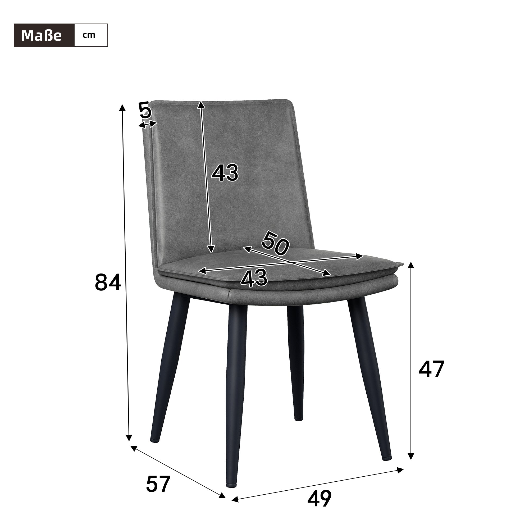 6 Dining Chairs Modern PU Double-Cushion Set - Grey PU