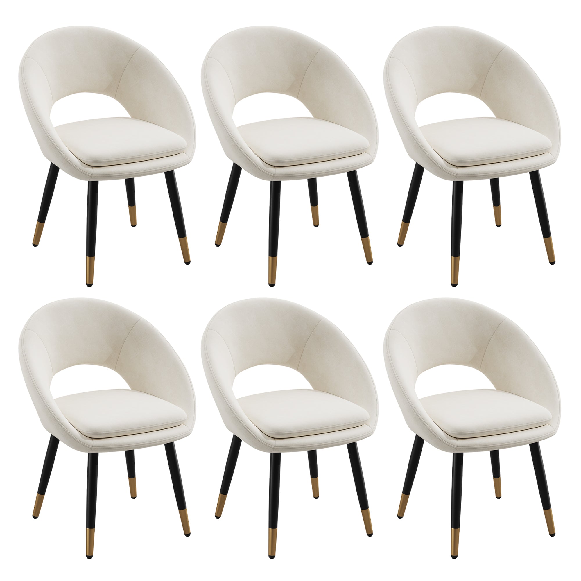 Set of 6 Modern Dining Chairs, Comfortable and Breathable Velvet, Beige