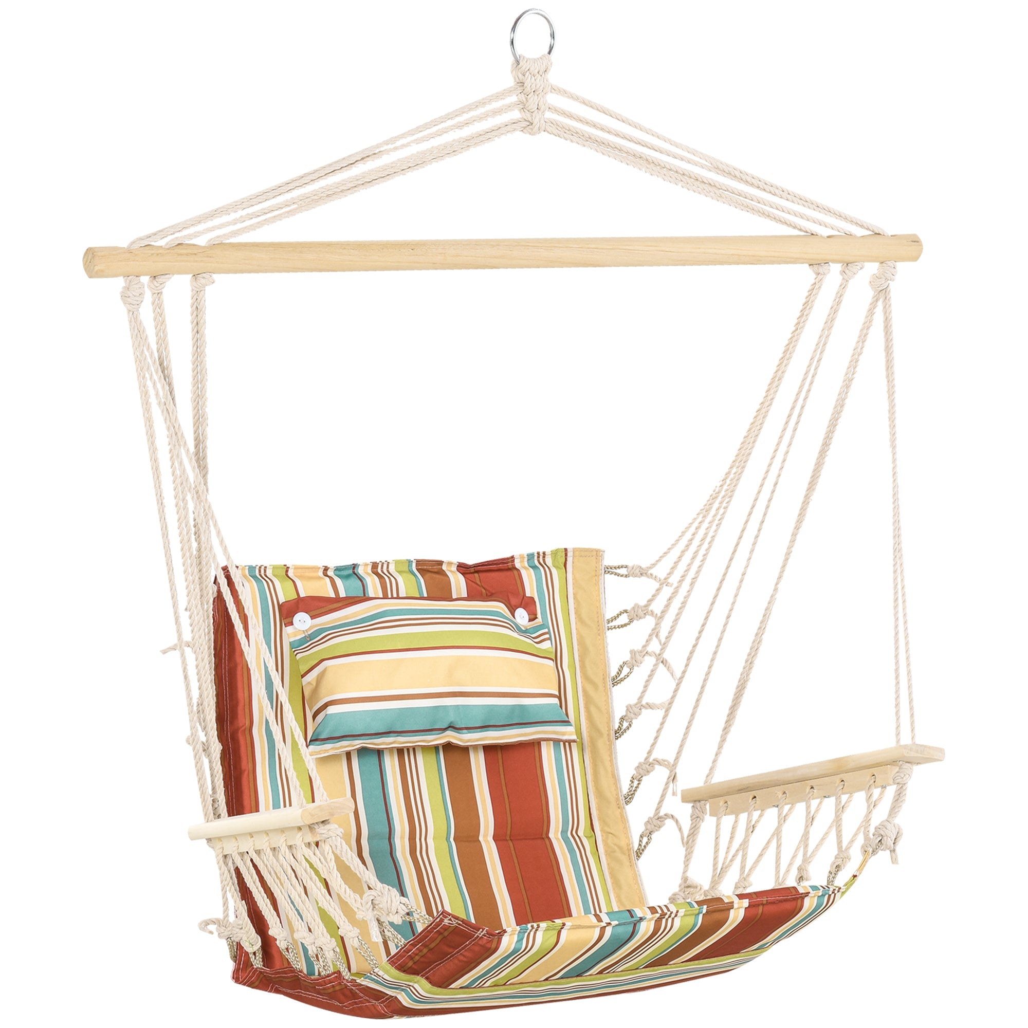 Hanging Hammock Chair Swing Chair, Thick Rope Frame Wide Seat Indoor Outdoor, Multi-Color Stripe