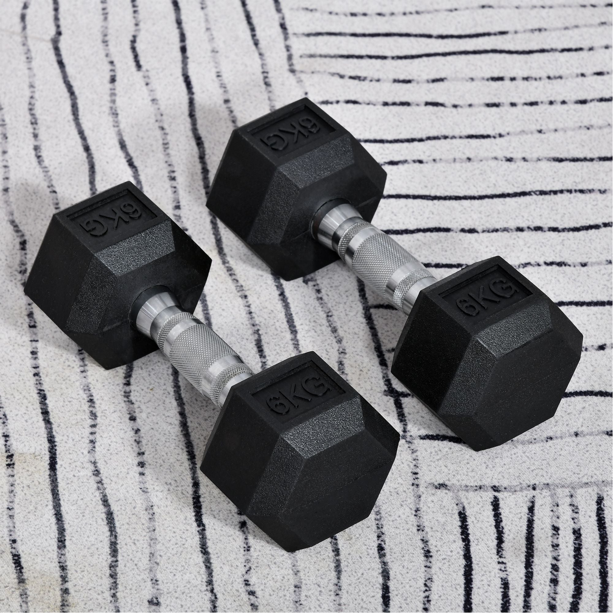 Hexagon Dumbbells, 2x6 KG, Cast Iron, Black