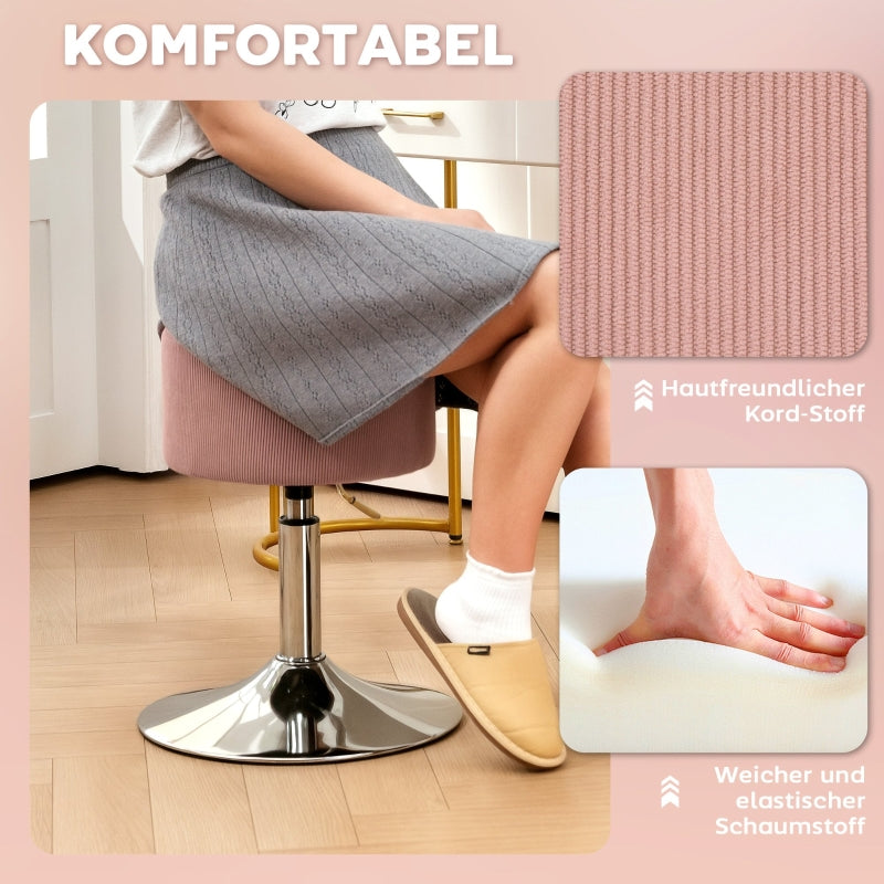 Bar Stool, Height-Adjustable Swivel Counter Stool, Pink Corduroy