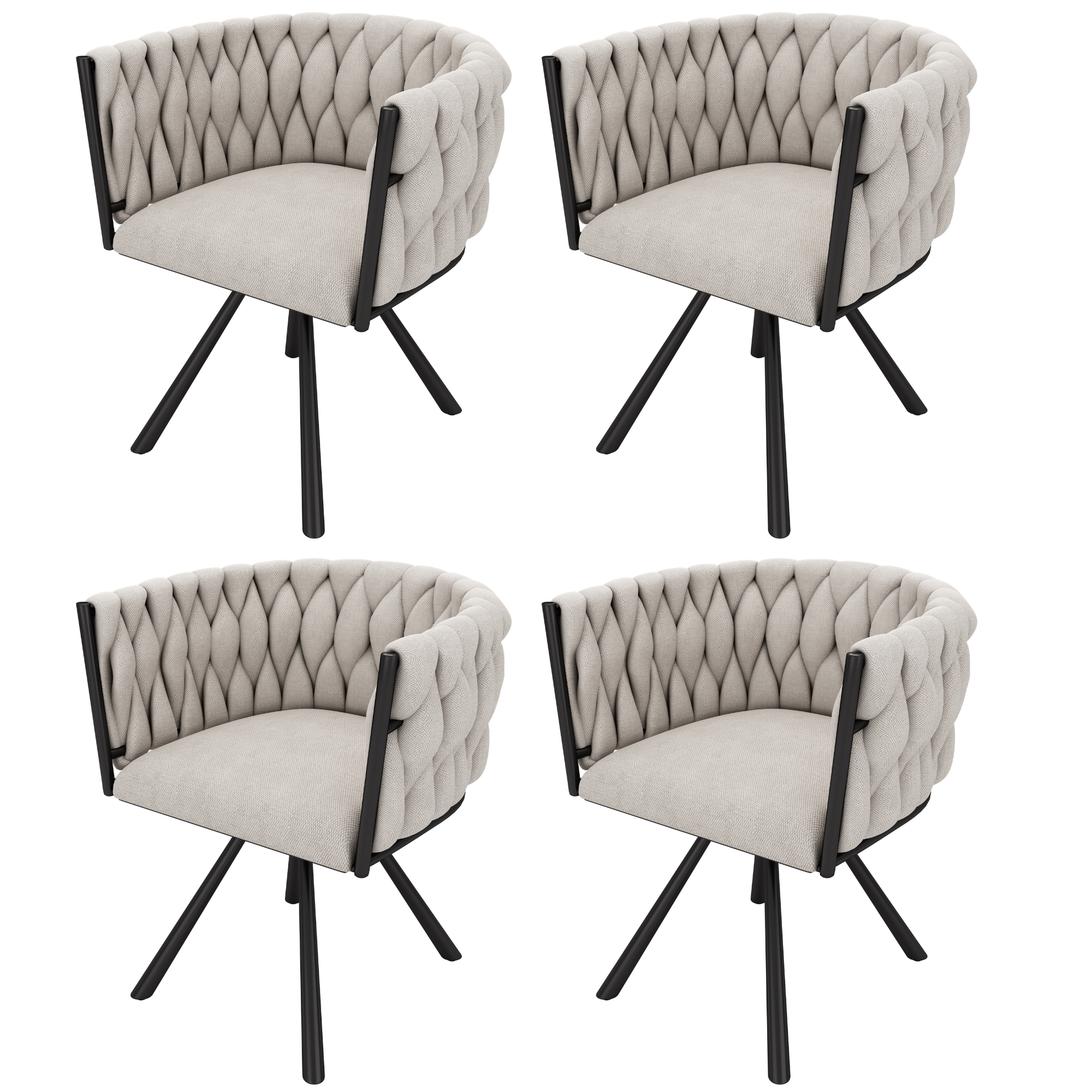 Swivel Dining Chairs, Set of 4 Luxury Leisure Chairs with Metal Support Legs, Beige Linen and Black Metal
