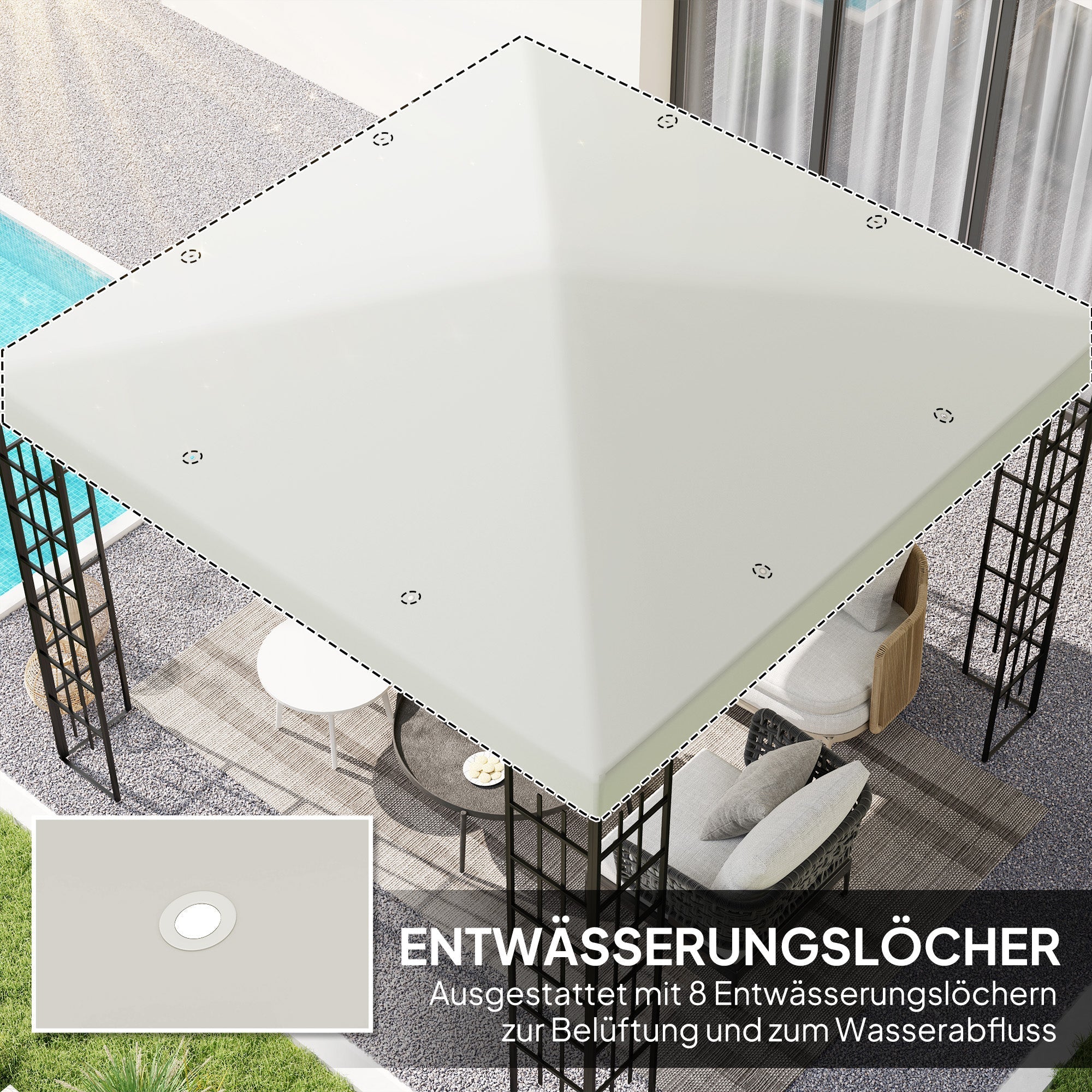Gazebo Replacement Roof 3x3m, Waterproof Oxford Fabric, Light Grey