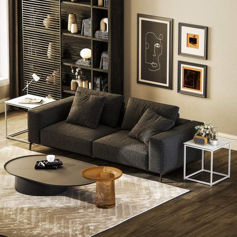 Nest of Tables, Set of 2 Coffee/Side Tables with Tempered Glass Top, White