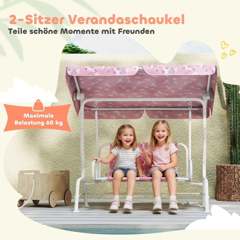 2-Seater Children's Hollywood Swing with Adjustable Canopy and Safety Belt, Pink