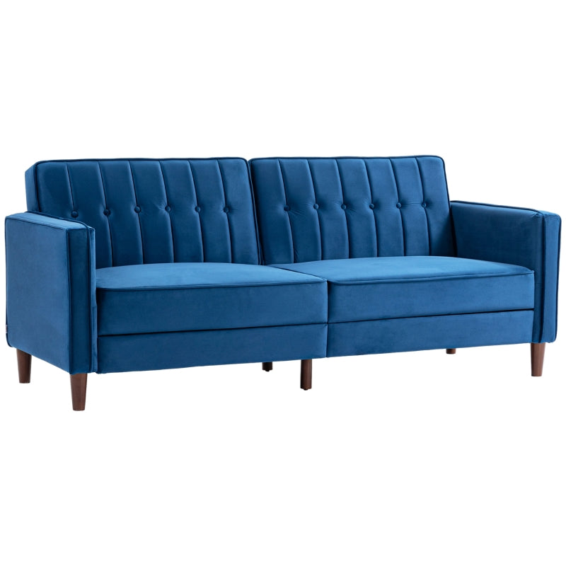 Three-Seater Sofa Bed Convertible Reclining Split Back Velvet-Feel Blue