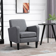 Recliner Chair, Upholstered Wooden Legs, Light Grey Linen Fabric