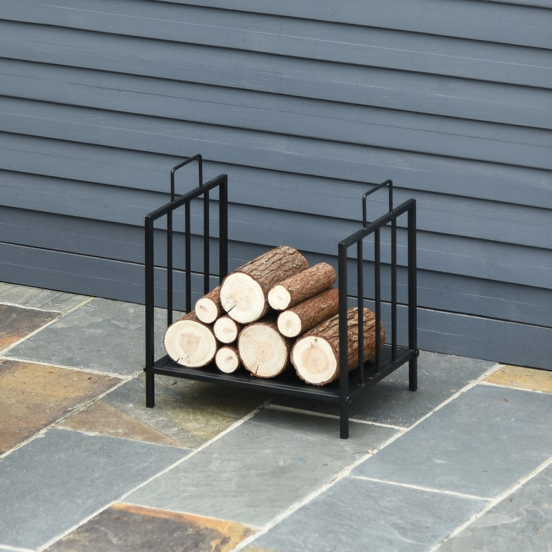 Indoor Firewood Rack with Handles 44.5x33x46.5cm - Black Metal