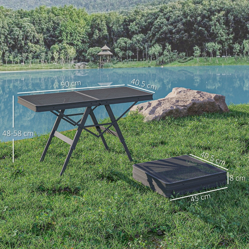3 ft Folding Camping Table, Adjustable Height Portable Mesh Desktop, Black