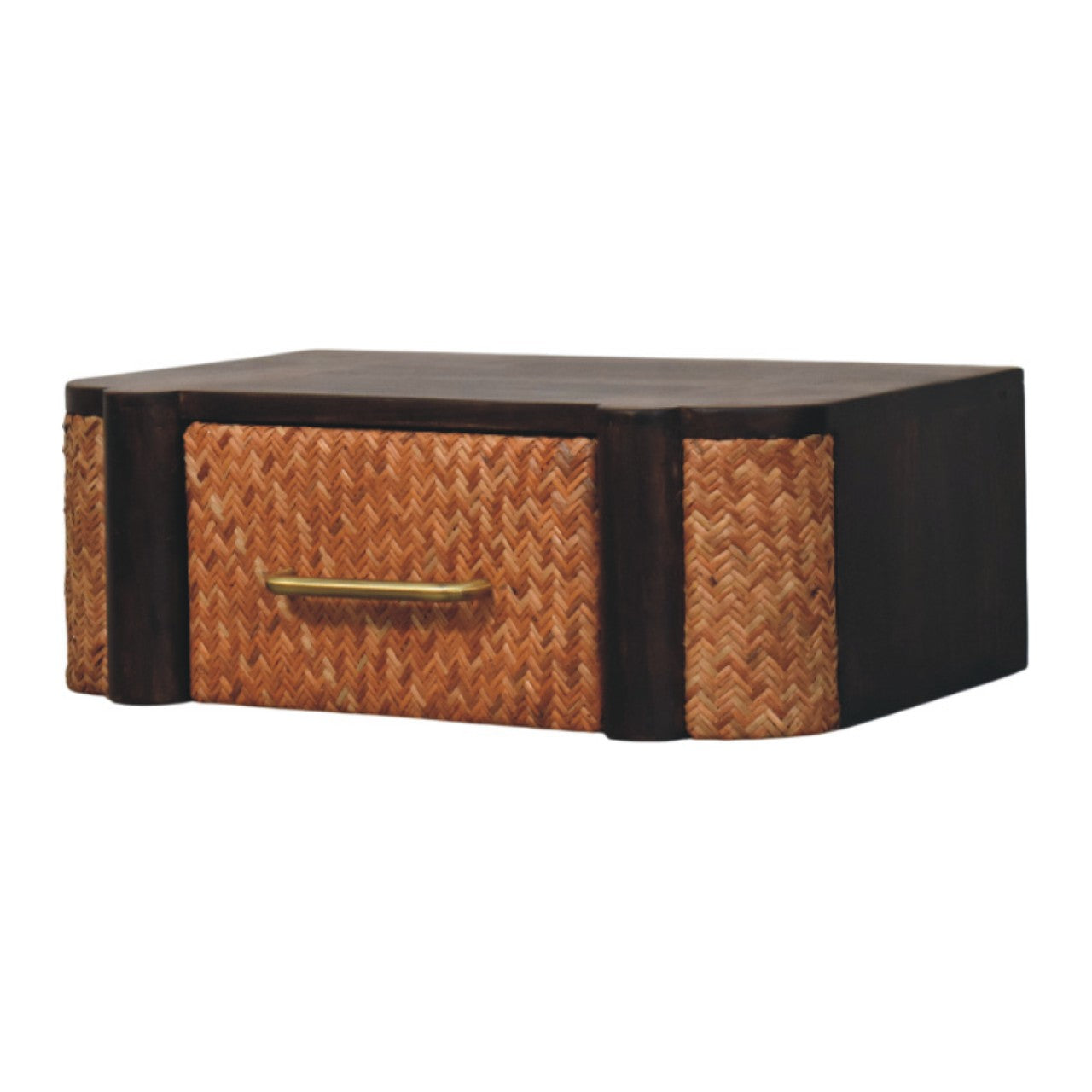 Solid Wood Rattan Curve Wall-Mounted Drawer, 1 Drawer, Dark Brown