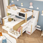 Children's Bunk Bed Multifunctional Chalkboard Drawers 90x200/140x200 - White/Light Oak