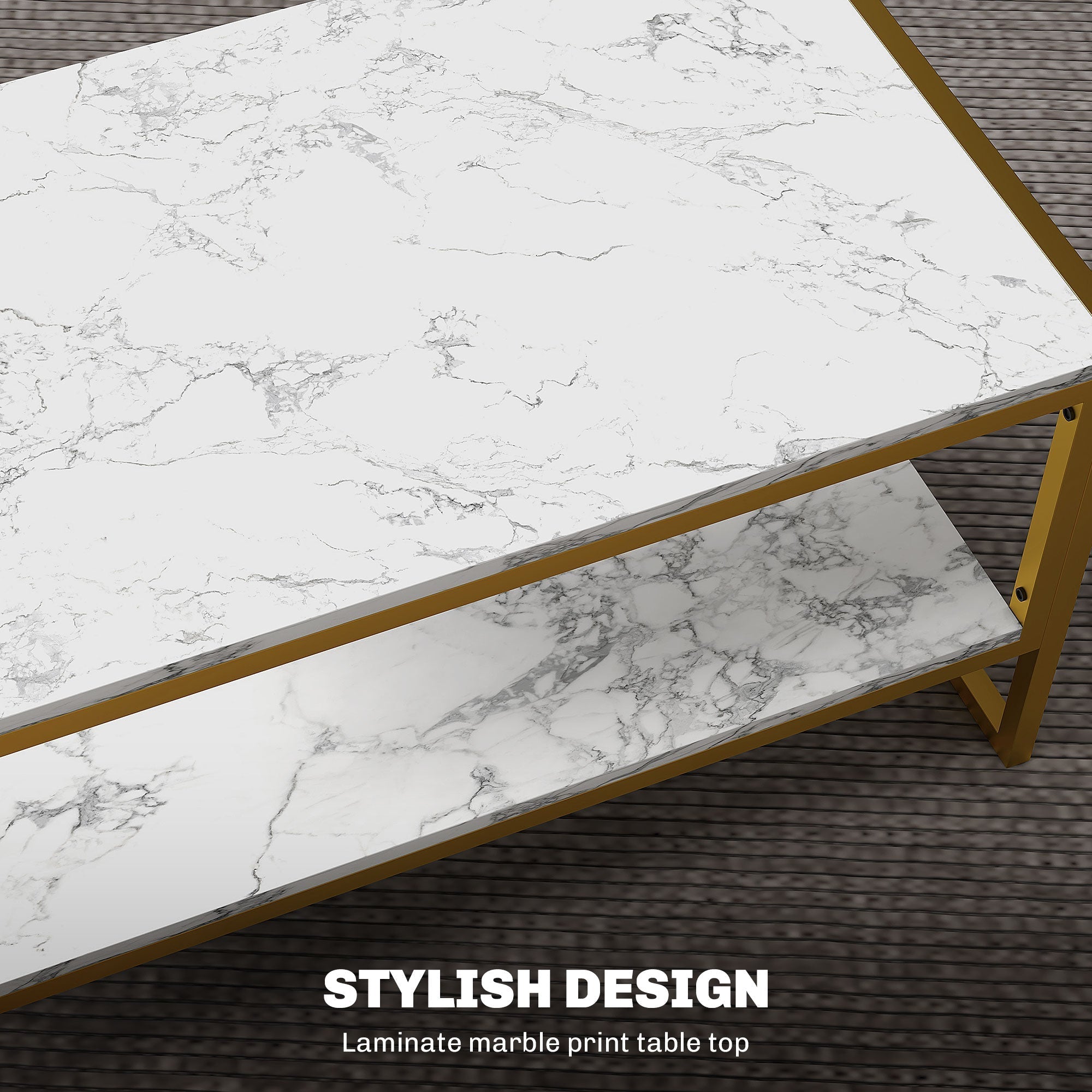 Coffee Table, Two-Tier Centre with Storage Shelf, Metal Frame, White