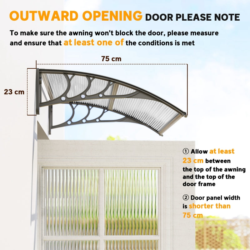 Front Door Canopy Outdoor Awning 100x75cm UV Rain Shelter Polycarbonate Clear