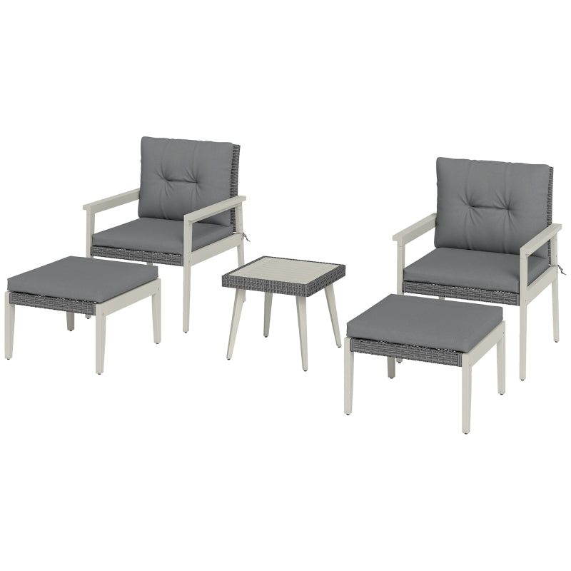 Five-Piece Rattan Patio Set with Wood-Top Table, Grey