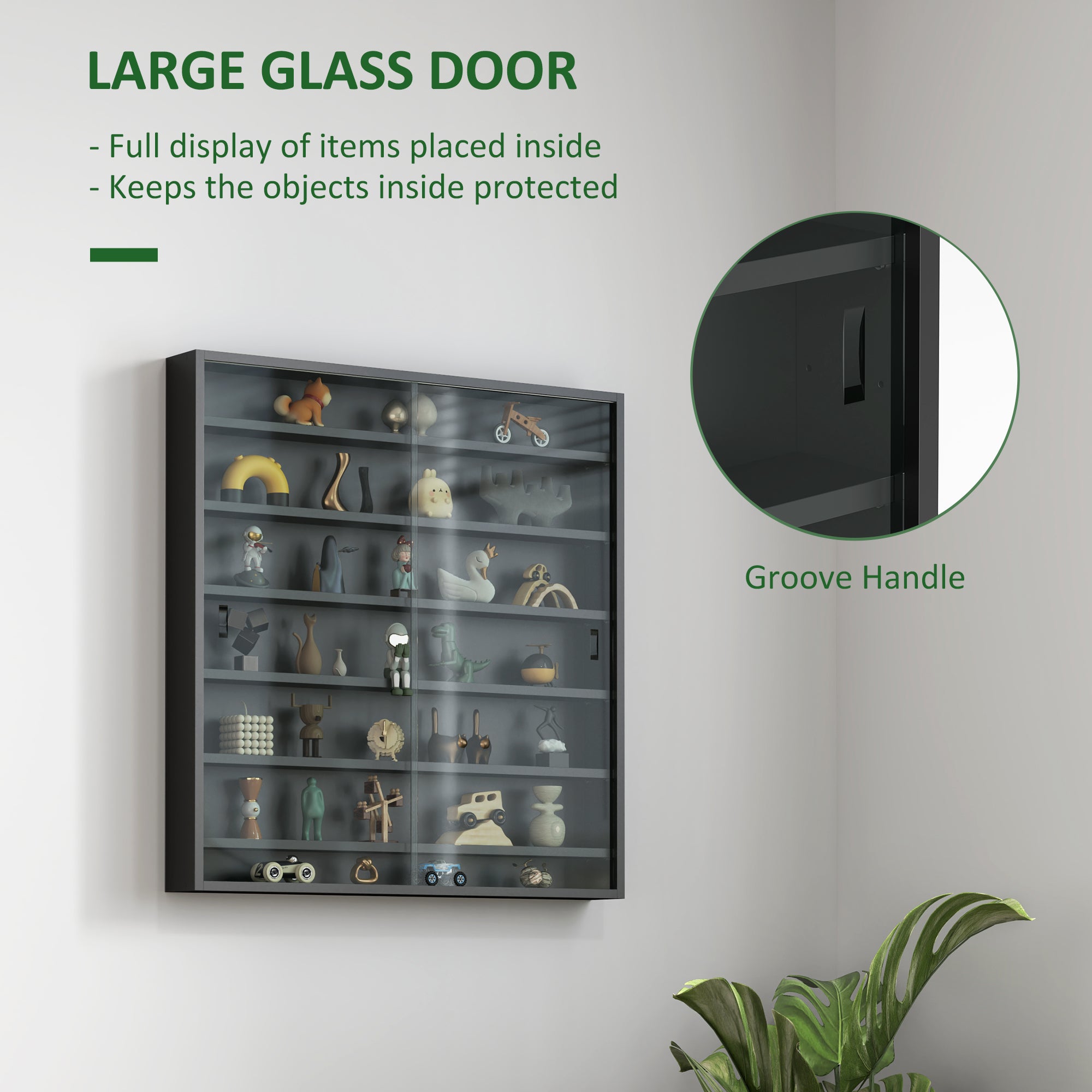 Six Shelf Display Cabinet with Glass Doors, Black