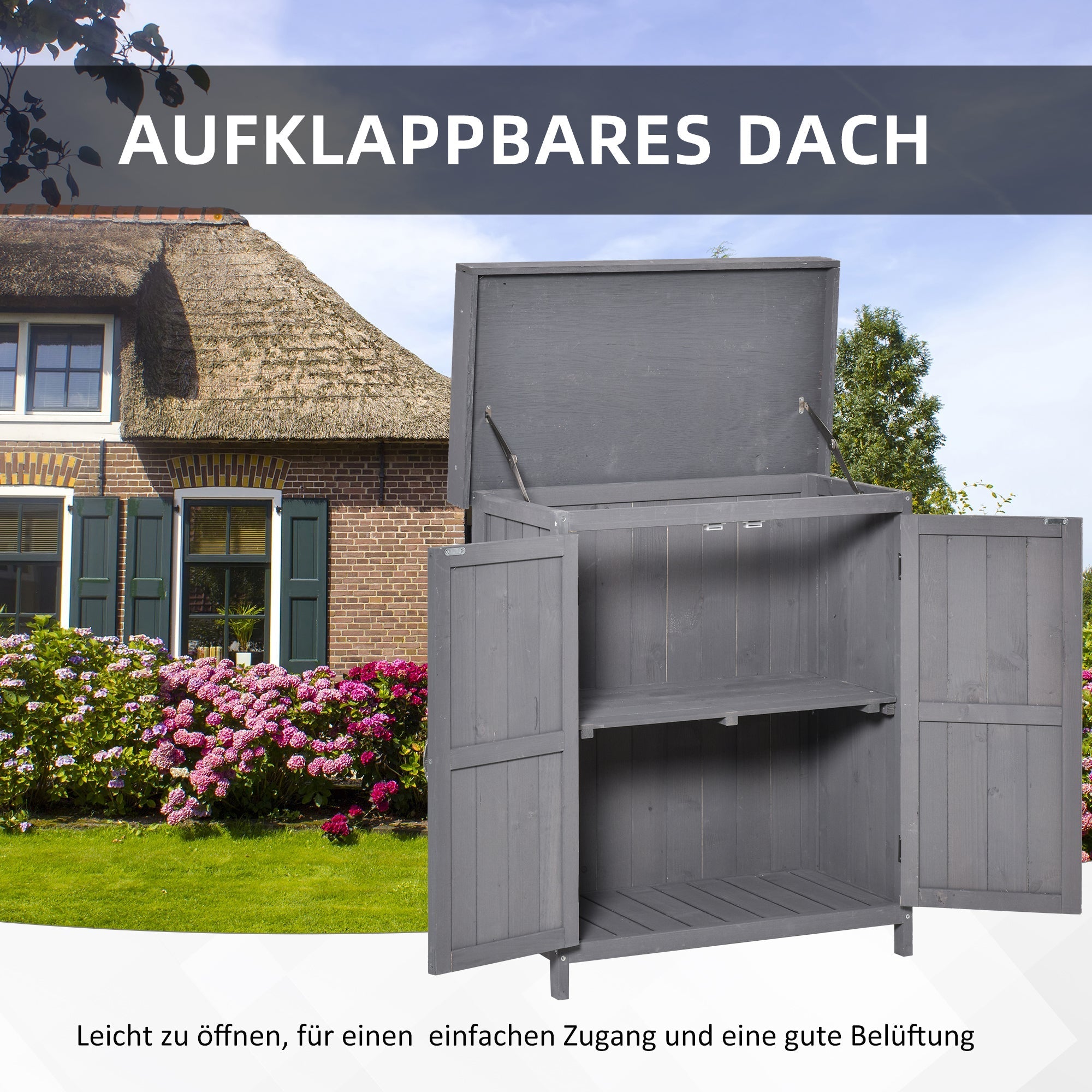 Garden Cabinet Weatherproof Tool Cabinet Double Door 2 Compartments Fir Wood Dark Grey