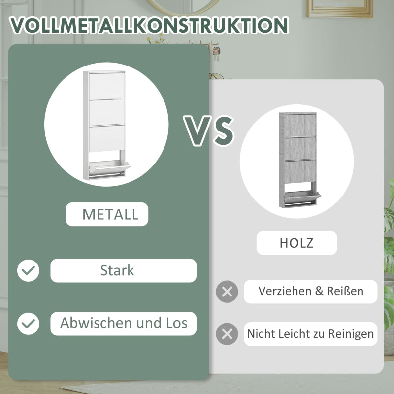 Metall-Schuhschrank, schmal, 4 Türen, weiß