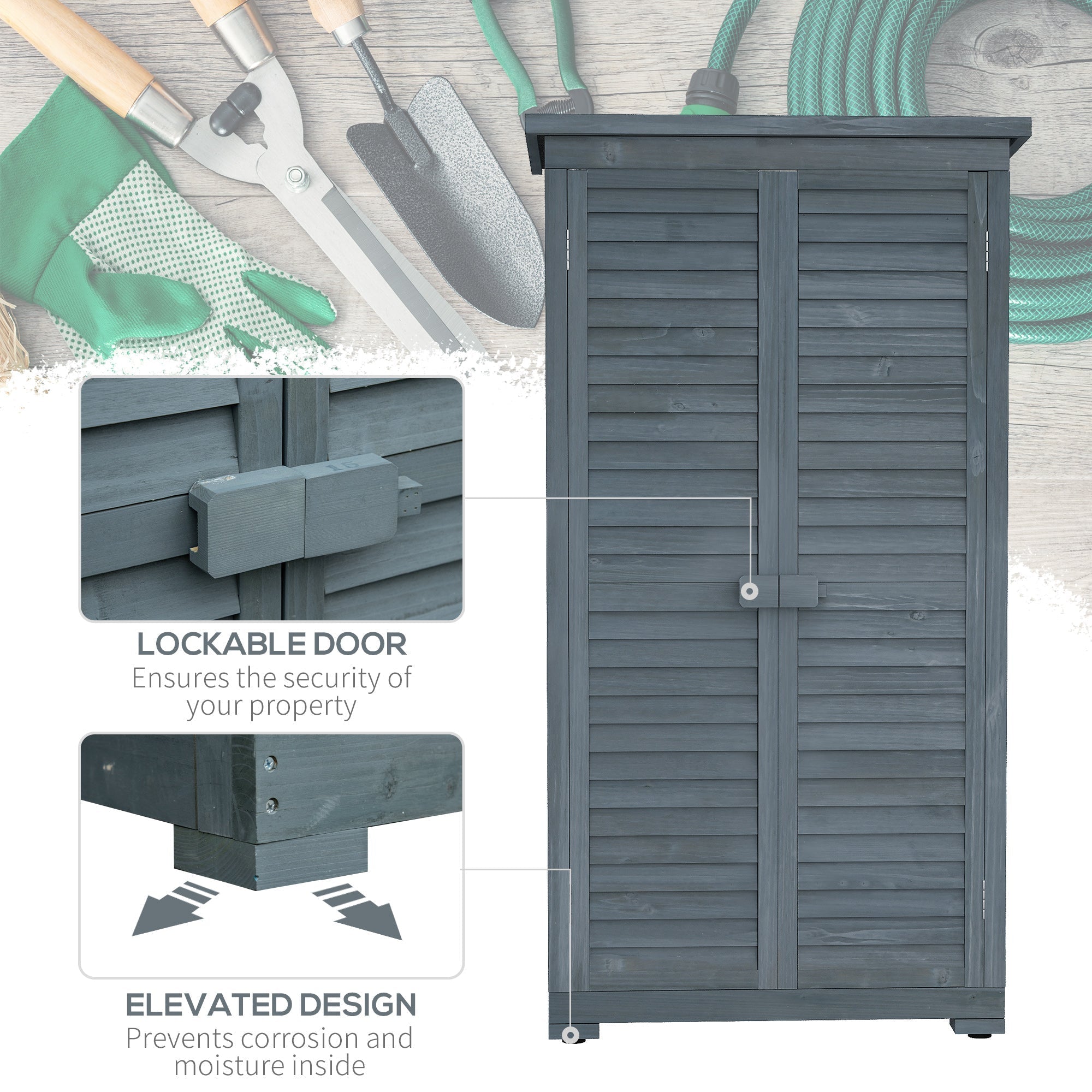 Fir Wood Garden Shed 39.5 x 79cm - Grey