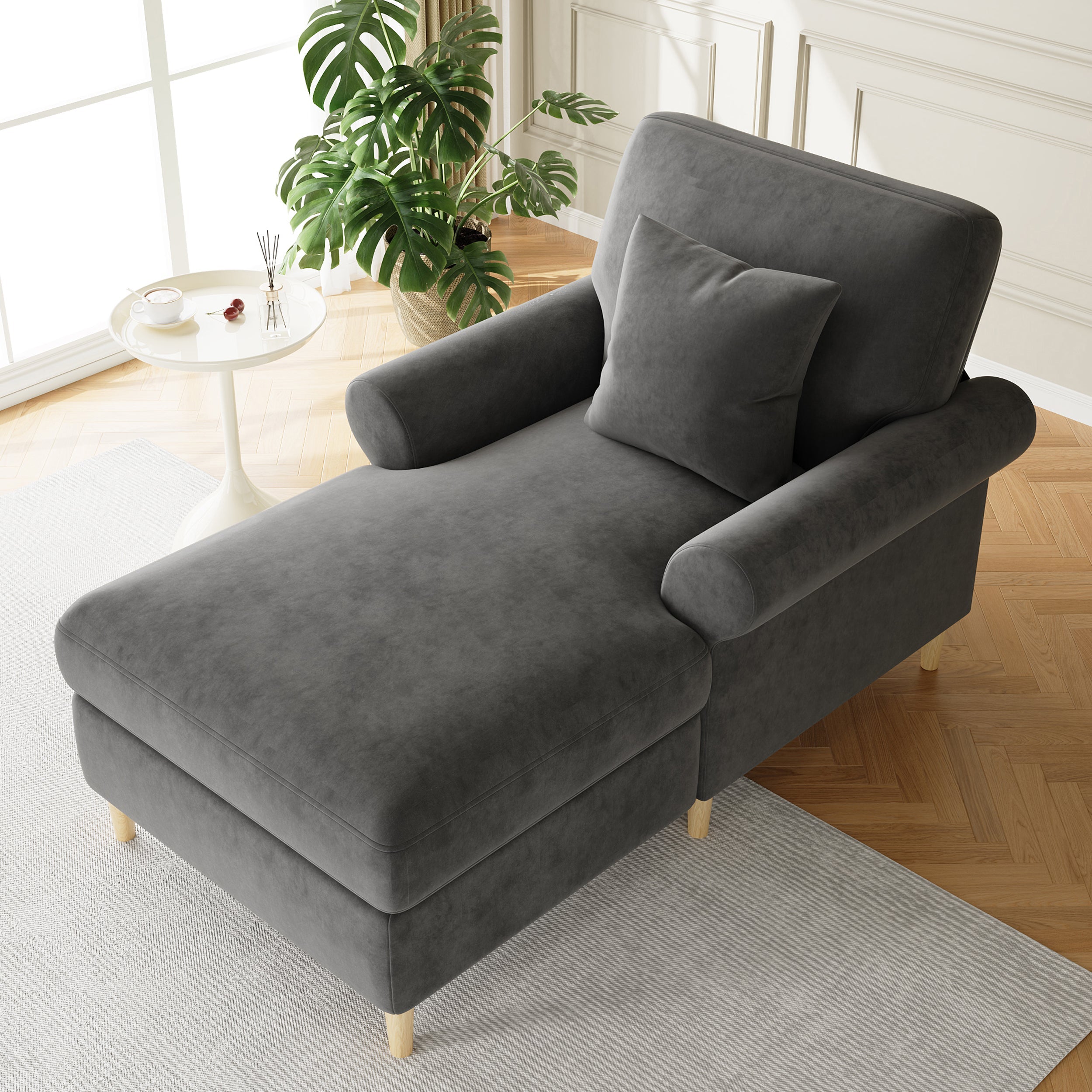 Upholstered Recliner Folding Sleeper Chair for Living Room/Bedroom, Velvet, Grey