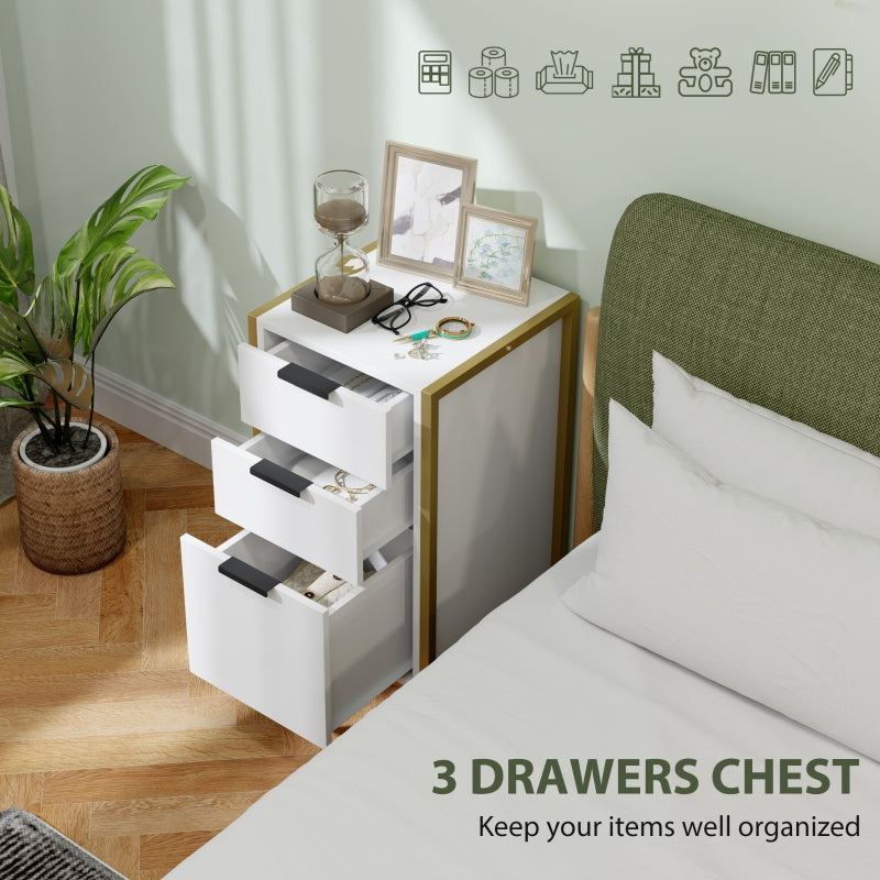 Bedroom Chest of Drawers, Industrial 3-Drawer Storage Unit with Metal Frame, White