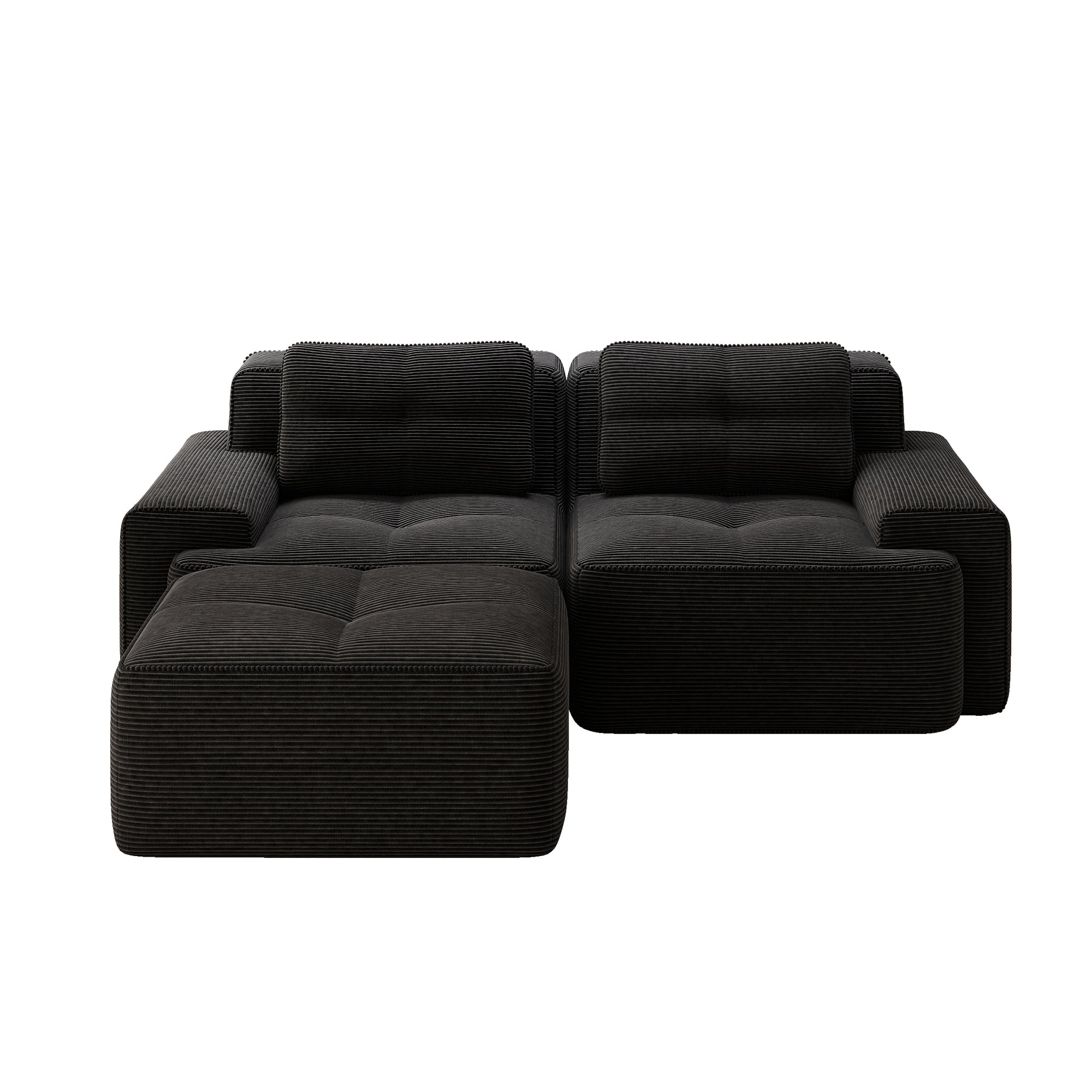 Boneless Modular Sofa L-Shaped Sleeper with Ottoman - Corduroy Black