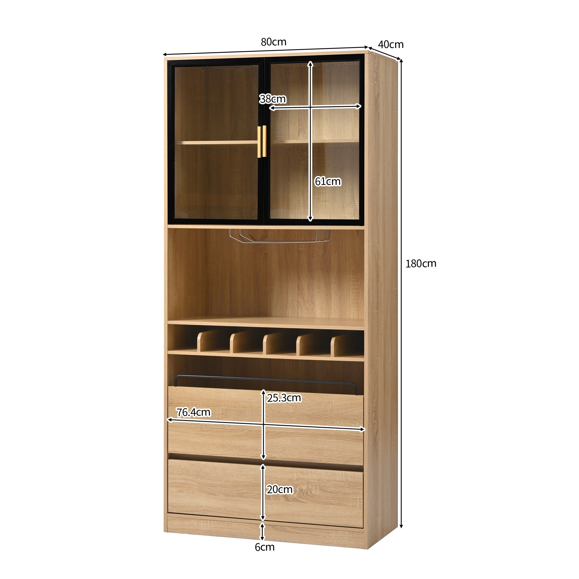 Display Cabinet with Glass Doors, Lighting - 180cm