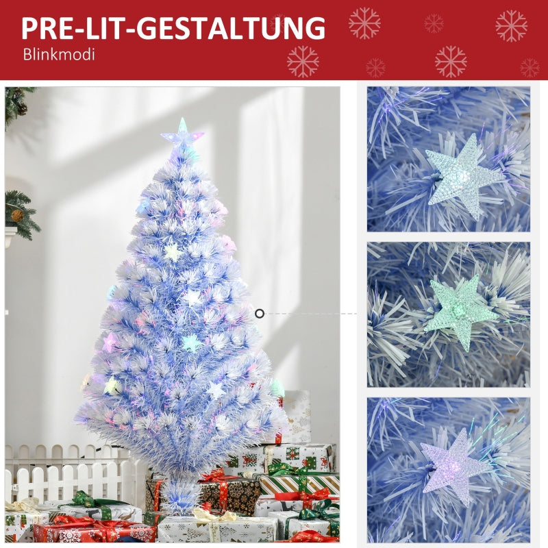 Artificial Christmas Tree, 3 LED Lights, PVC Metal, White & Blue