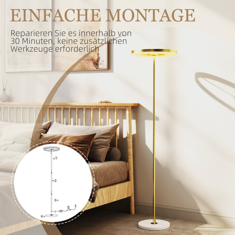 Floor lamp LED dimmable with 3 light colors, foot switch, metal stand, gold