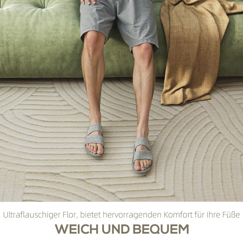 Machine-Woven Rug, 15mm High, Non-Slip, Cream White
