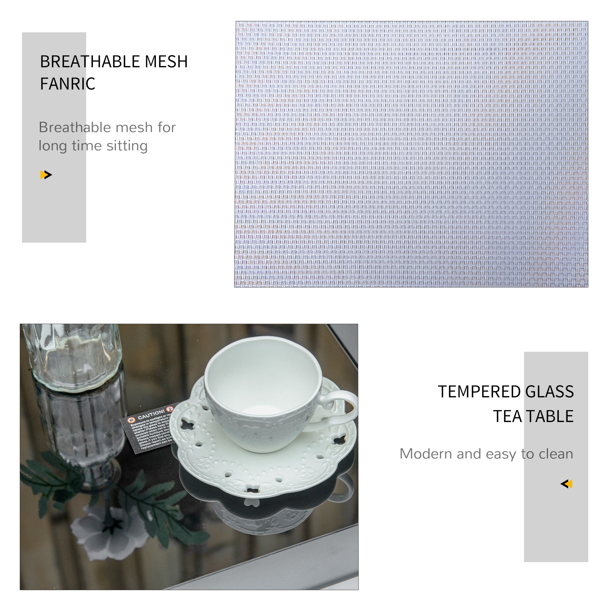 3 Pieces Lounge Chair Set Metal Frame Outdoor Recliner with Table, Light Grey