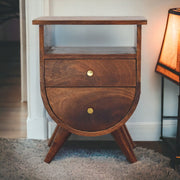 Solid Wood Bedside, 2 Drawers 1 Open Slot, Chestnut Brown