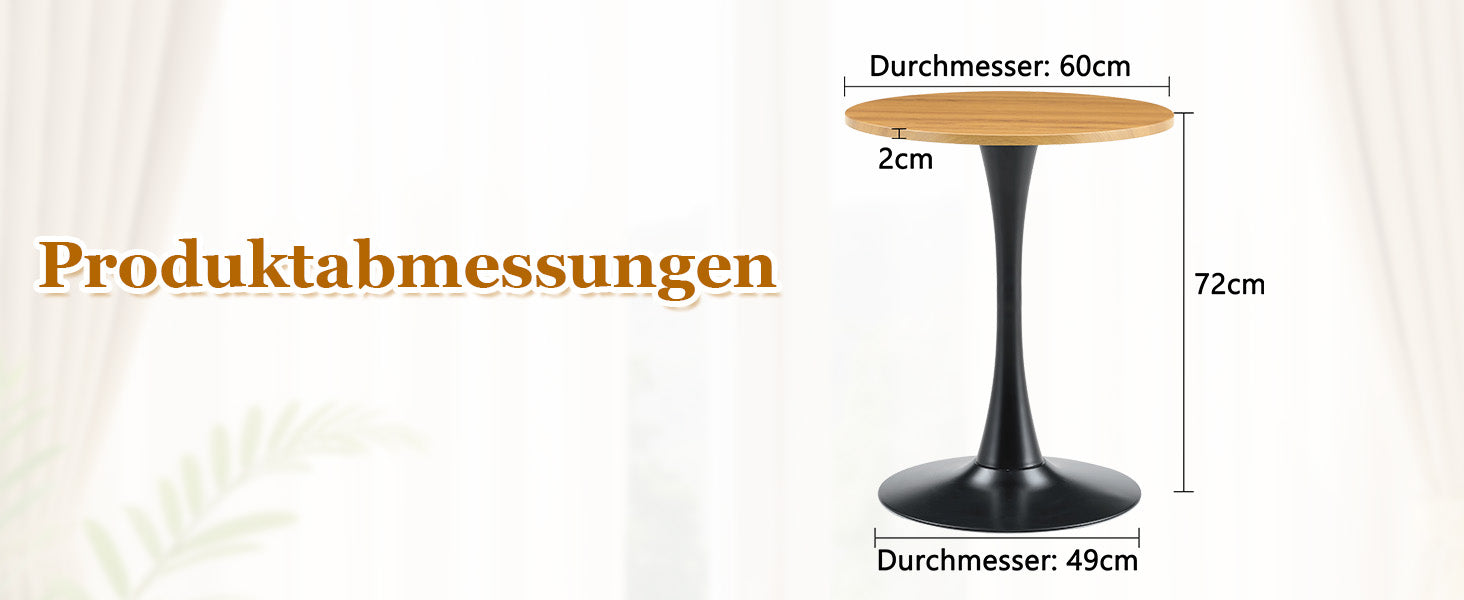 Round 60cm Side/Dining Table Wood Grain Top - Black Leg