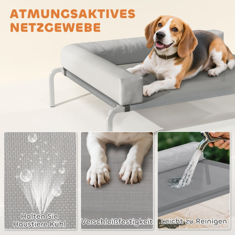 Hundebett für draußen, erhöht mit L-förmigem Kissen für mittelgroße Hunde, Hellgrau