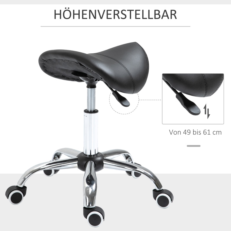 Sattelhocker Arbeitsdrehstuhl, höhenverstellbar gepolstert, Schwarz