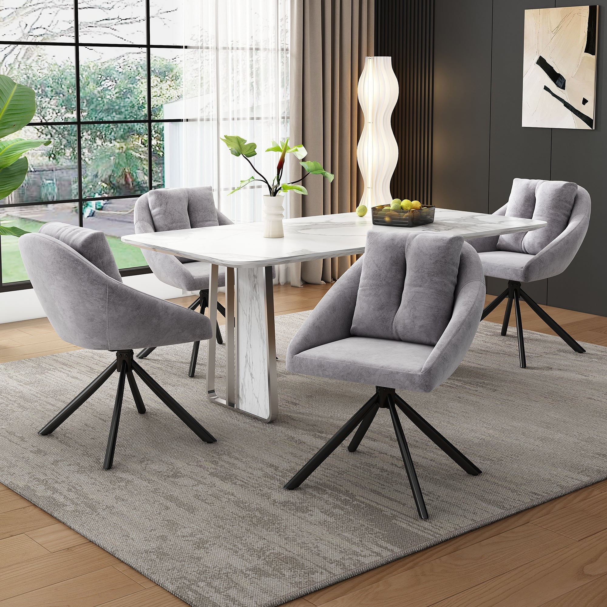 Swivel Dining Chair Set of 4 Ergonomic - Grey Velvet