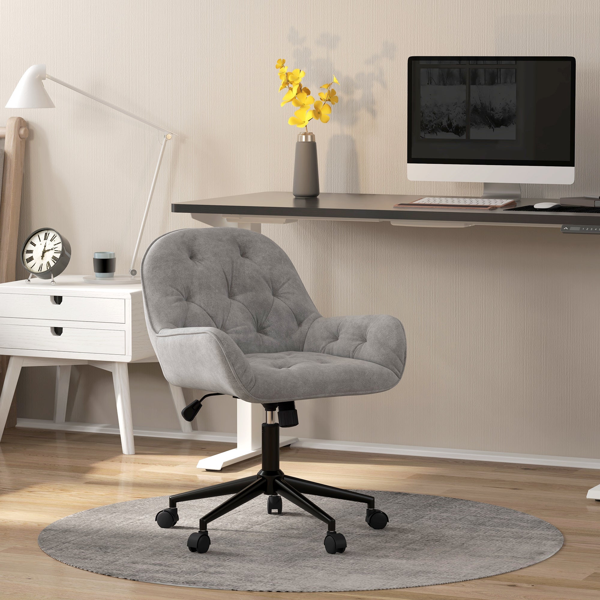 Vinsetto Swivel Chair, Height-Adjustable Ergonomic, Light Grey Velvet