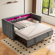 Multifunctional Sleeper Sofa with Pull-Out Bed, USB, LED, and Storage, Gray Velvet