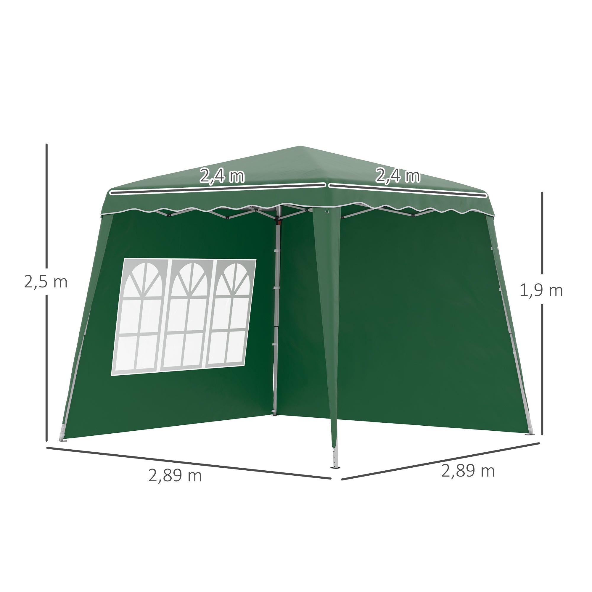 Pop Up Gazebo 2.4x2.4m Two Wall Green