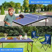 Ping Pong Table with Net & Paddles Set, Foldable Outdoor/Indoor, Blue