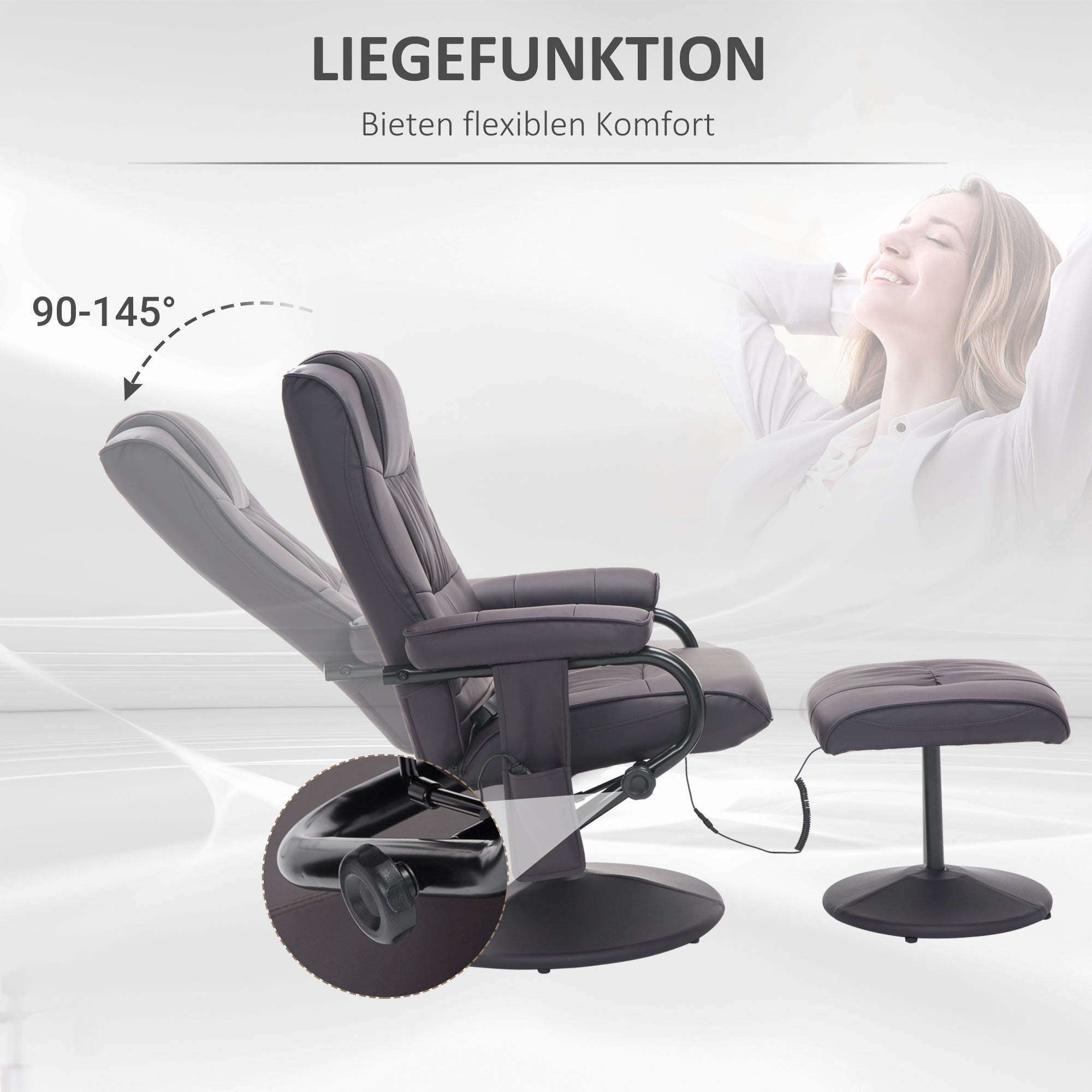 Massage Chair with Footstool Swivel Electric Recliner Remote Control, Faux Leather Brown
