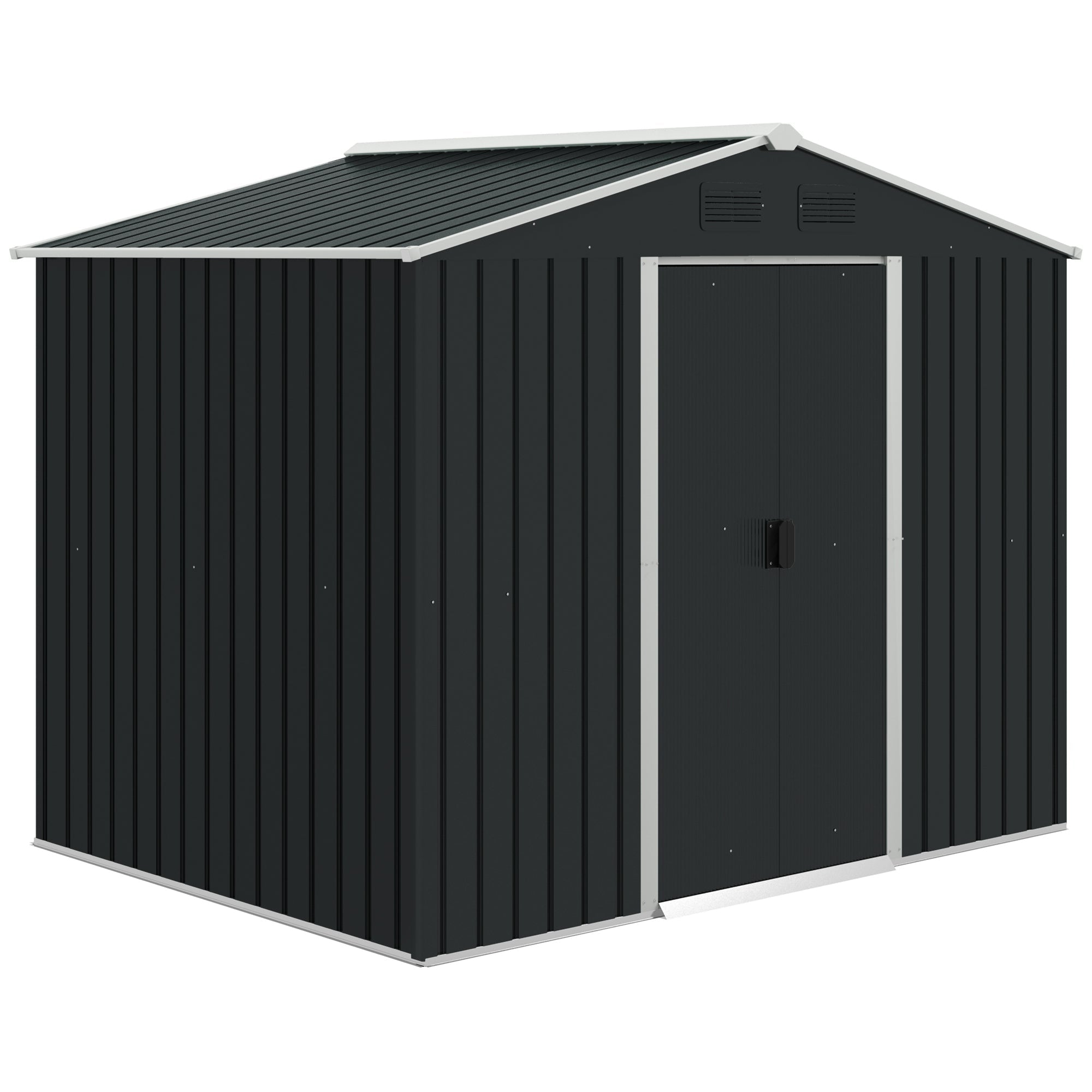 Metal Garden Shed, 7.7 x 5.7ft, Galvanised Outdoor Tool Storage with Ventilation and Sliding Doors, Grey