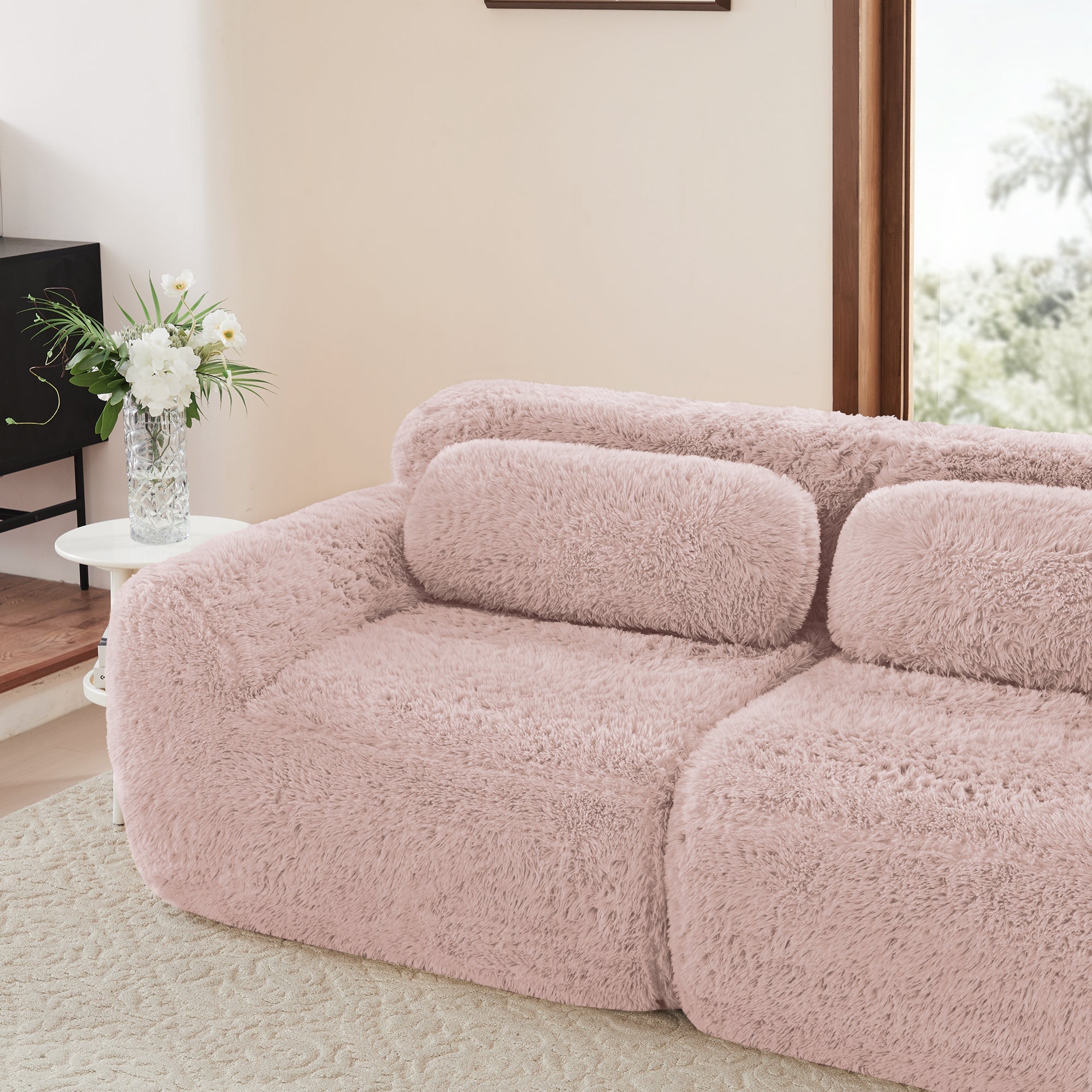L-shaped Modular Sofa - Frameless Deep Plush - Pink