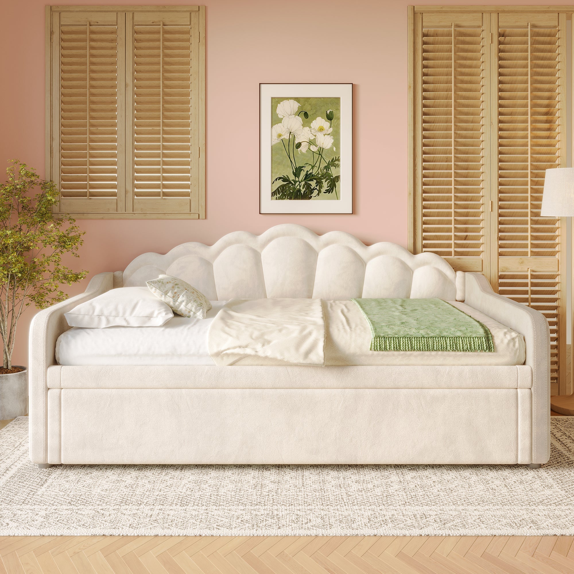Daybed Sofa Bed Pull-out Double Bed LED 90/180x200cm - Velvet Beige