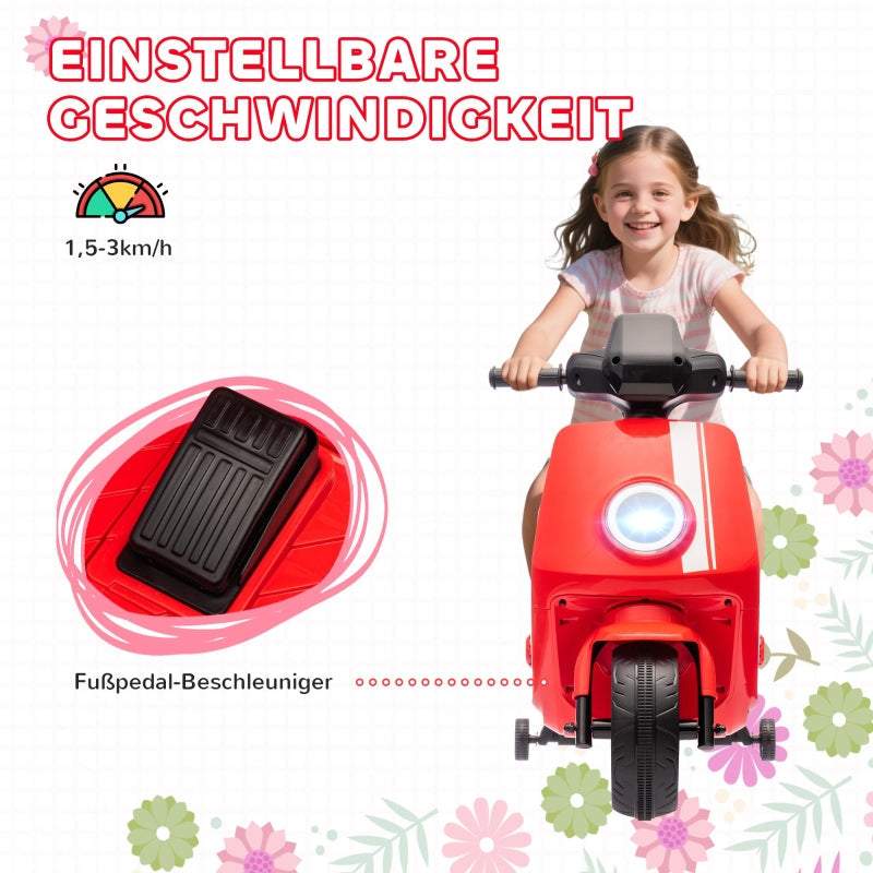 AIYAPLAY 6V Electric Motorcycle for Kids, with Headlight, Music, Training Wheels, Red