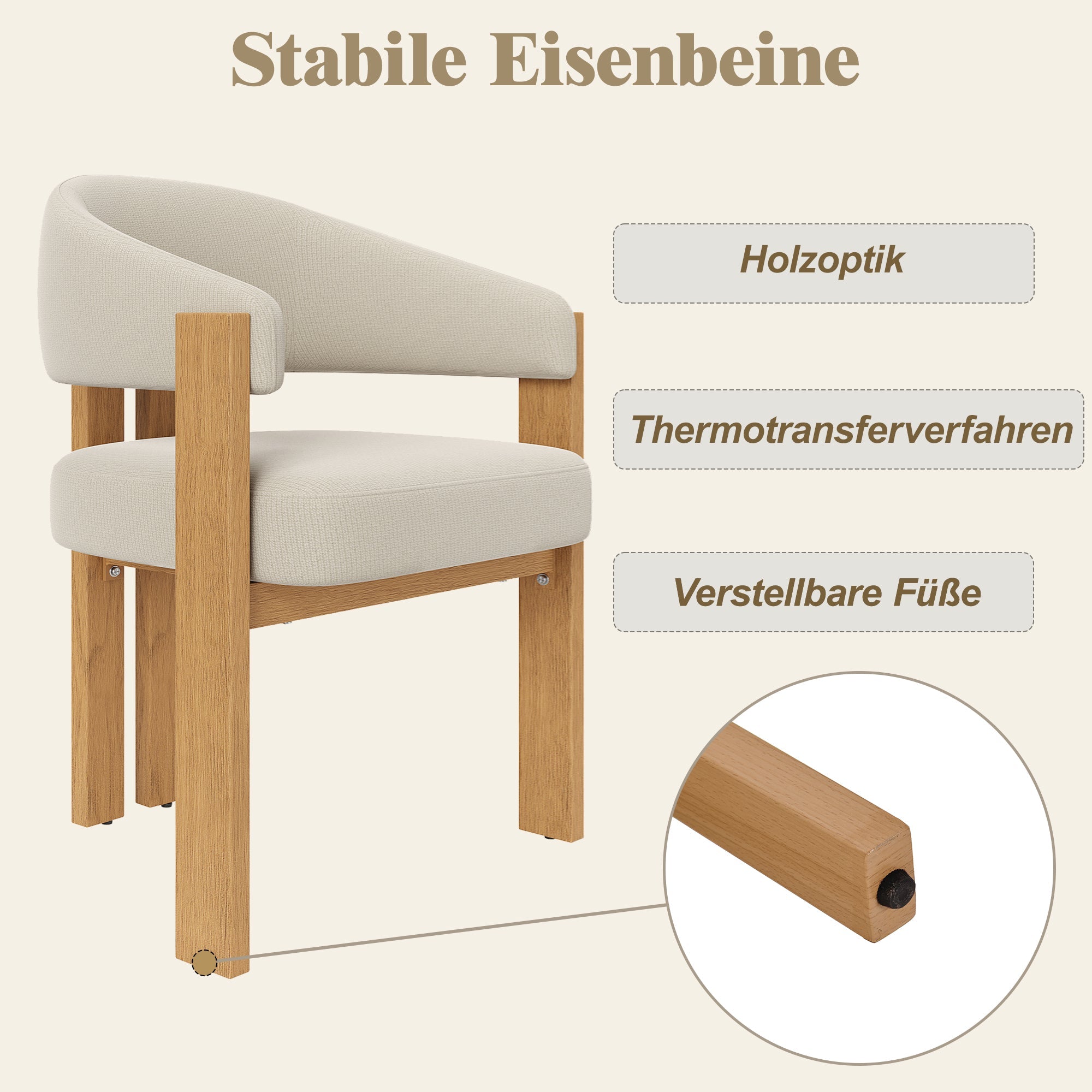 Ergonomic Dining Chair Set of 6 with Thick Padding and Iron Legs, Wood Look