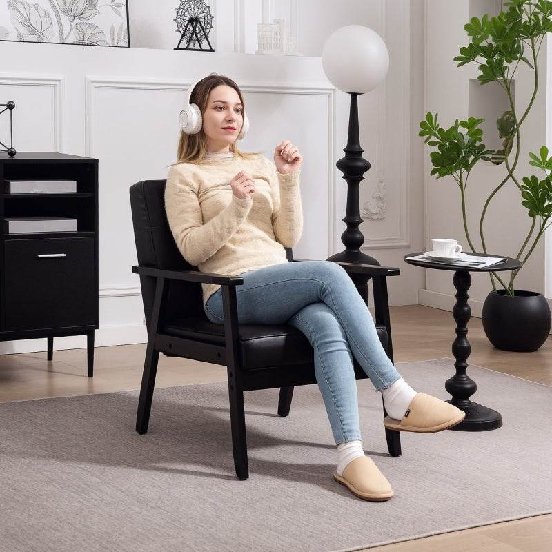 Retro-Style Accent Chair Faux Leather Black