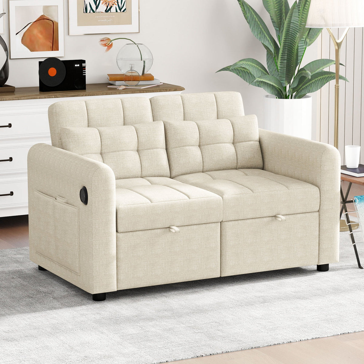 Loveseat Sofa, Modern 3-in-1 Pull-Out, Adjustable Backrest, USB Port